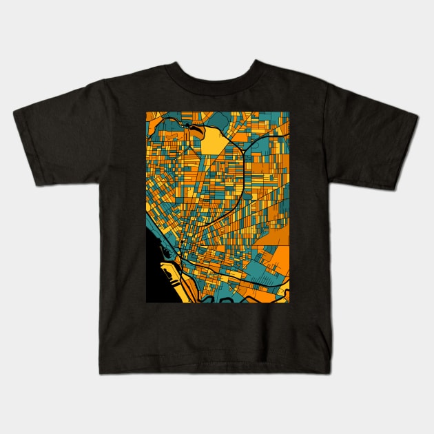 Buffalo Map Pattern in Orange & Teal Kids T-Shirt by PatternMaps